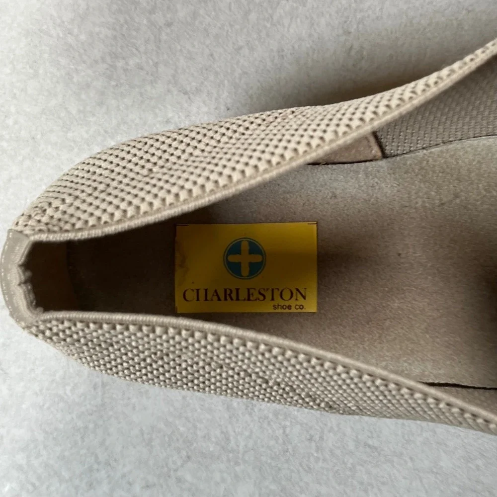 Charleston Shoe‎ Co. Cape Low Pumps Women 10 Taupe Woven Knit Square Toe Comfort